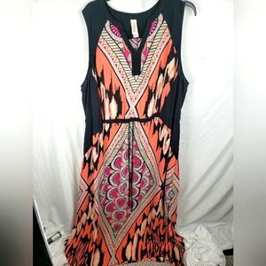 Pure Energy Orange Multicolored Sleeveless Maxi Dress Sz 3X